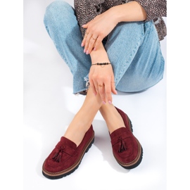 Mocassini Vinceza in camoscio bordeaux con nappine rosso 1
