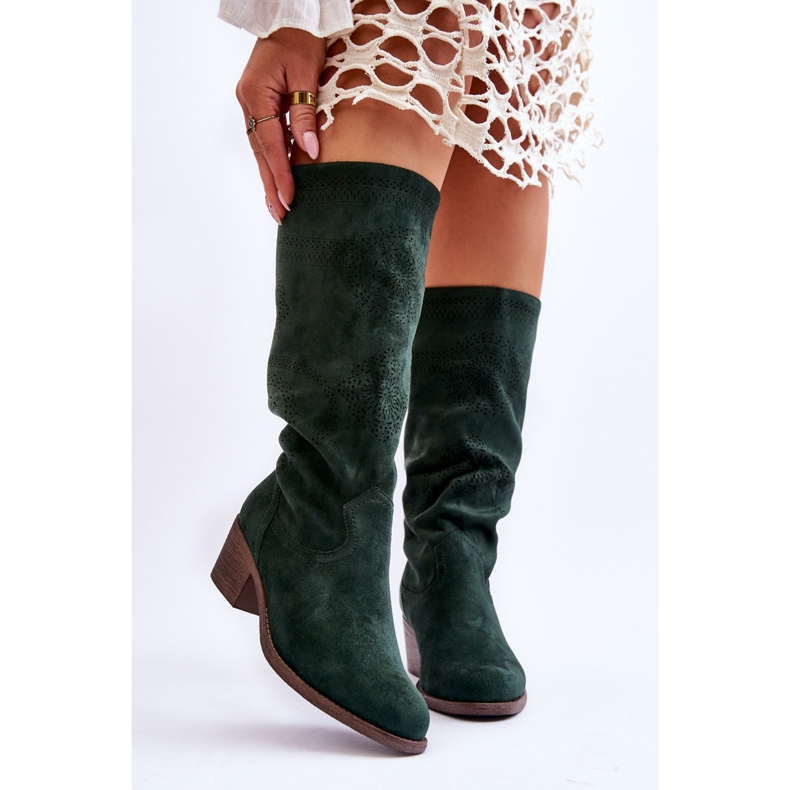 Stivali da donna in camoscio traforato verde Enriss 1