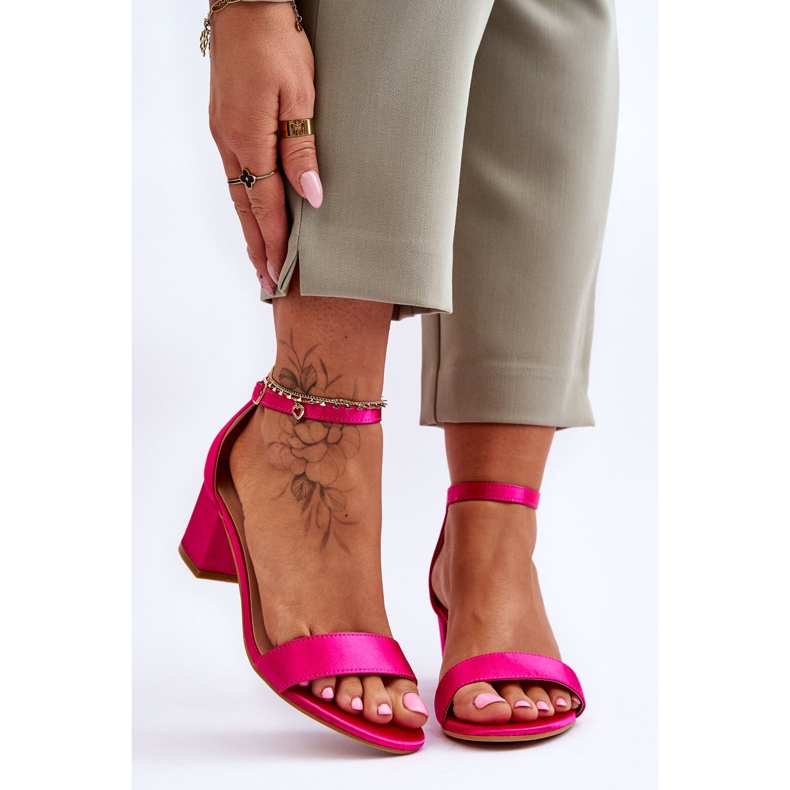 PG1 Sandali con tacco basso Juliet in raso fucsia rosa 1