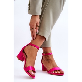 PG1 Sandali con tacco basso Juliet in raso fucsia rosa 2