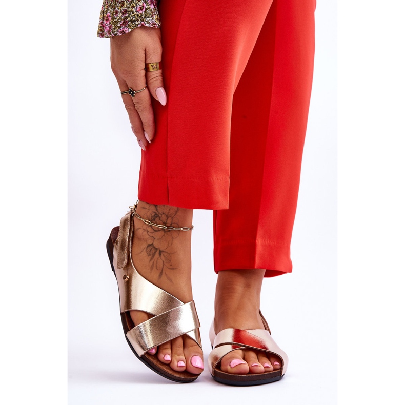 Lemar Sandali in pelle con velcro Addison color oro d'oro 1
