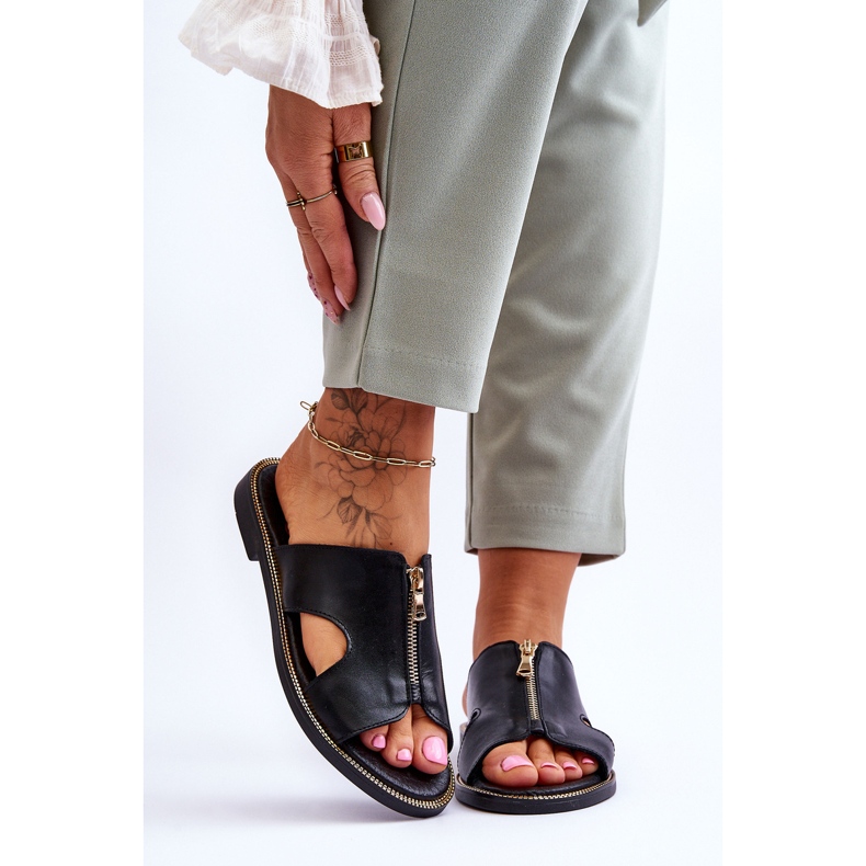 Lemar Pantofole da donna con cerniera decorativa Black Clarence nero 1