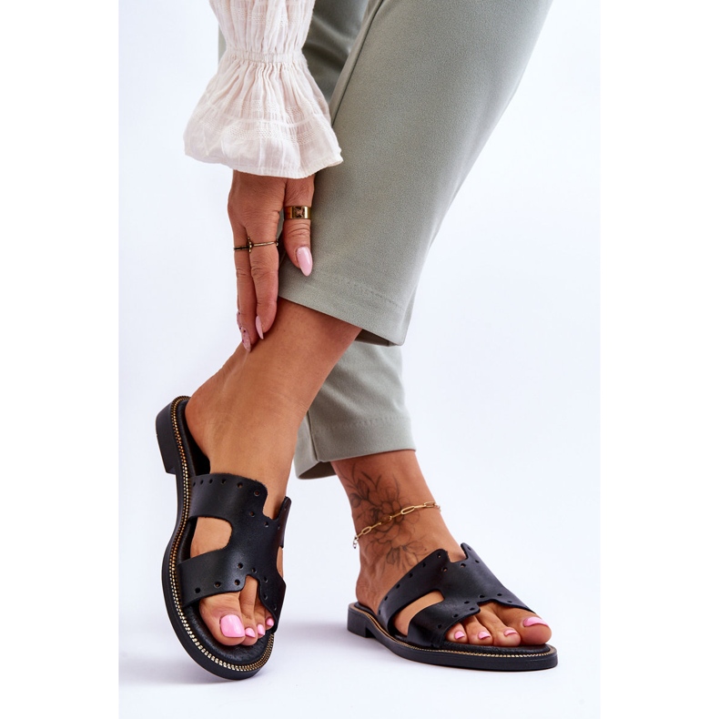 Lemar Pantofole da donna con ritagli decorativi Black Emily nero 2