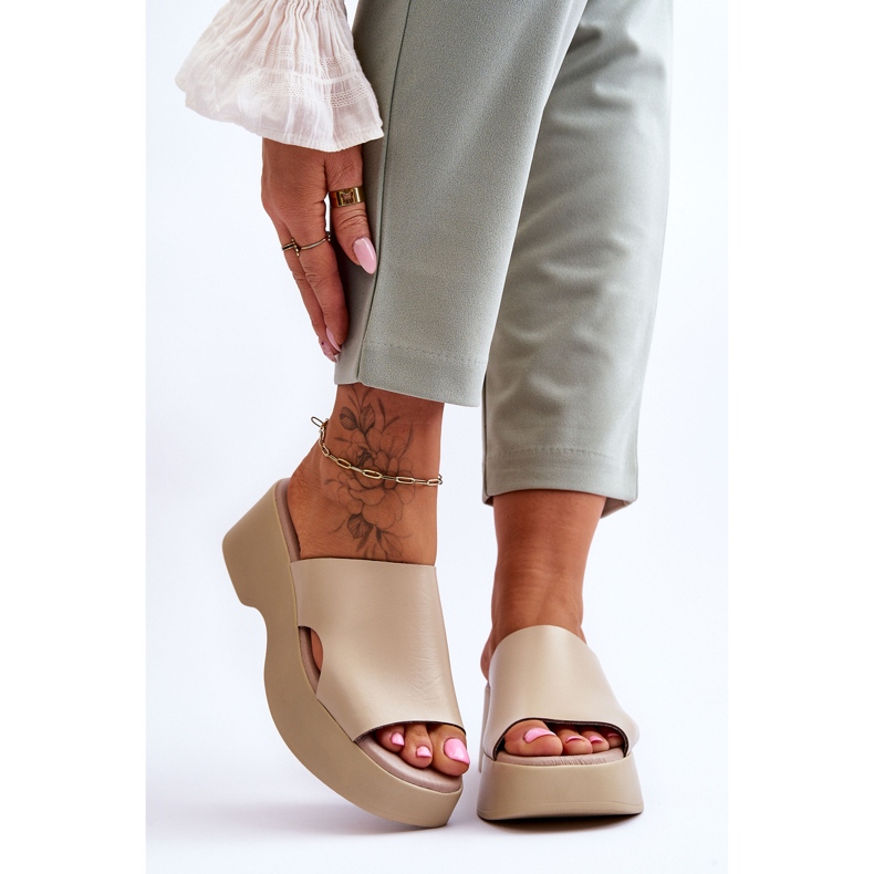 Lemar Sandali Con Plateau In Pelle Da Donna Beige Lucami 1