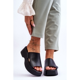 Lemar Pantofole Platform in pelle da donna nere Lucami nero 1
