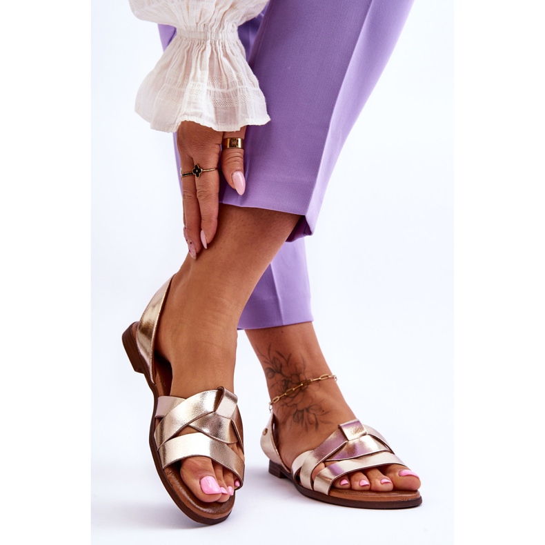 Zazoo Comodi sandali slip-on in pelle Kayla color oro d'oro 2