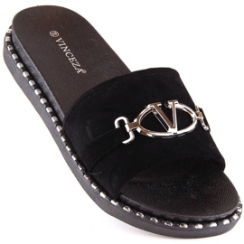 Vinceza W 30183 pantofole nere con decoro nero 1