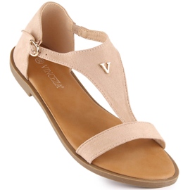 Sandali bassi da donna in camoscio beige Vinceza 17270 1