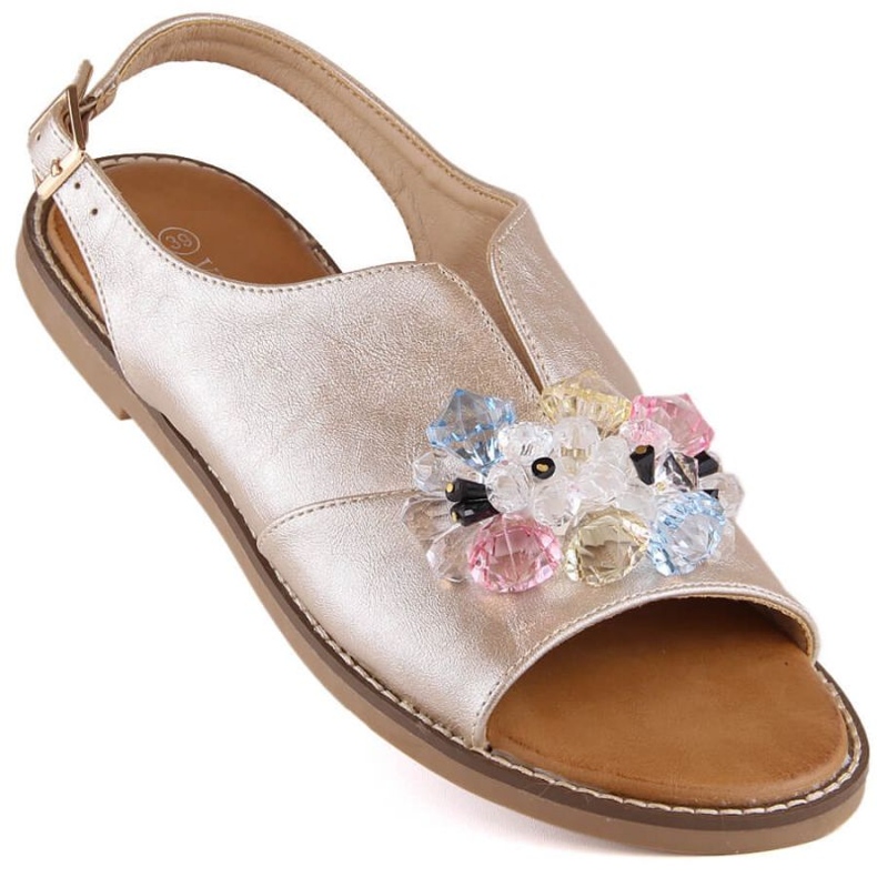 Sandali piatti metallici con cristalli Vinceza W 17238 oro d'oro 1