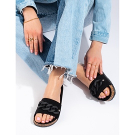 W. Potocki Pantofole da donna in camoscio nero con catena Potocki 1