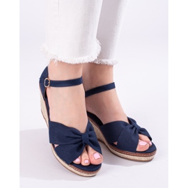 Sandali espadrillas con zeppa blu navy di Shelovet 1