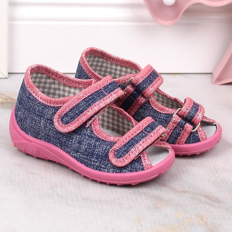 Ciabatte da bambina, sandali, Nazo blu navy e rosa 1