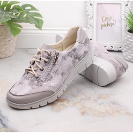 Helios 334 scarpe da donna comode in pelle con fiori grigio 1