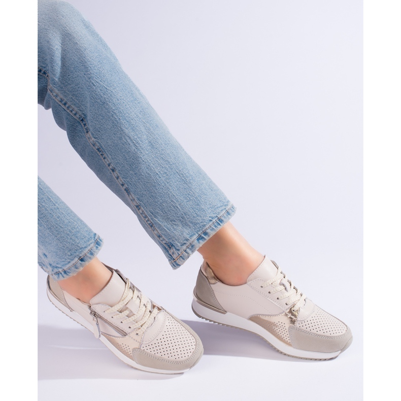 Shelvt scarpe sportive da donna in pelle, colore beige 2
