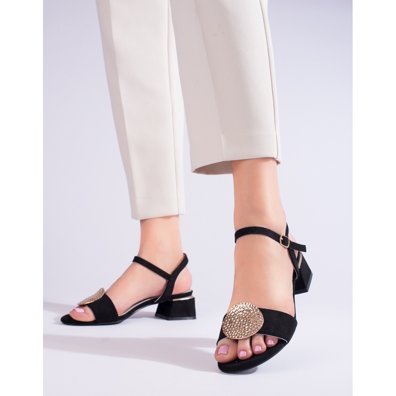 Sandali da donna shelovet in camoscio nero con tacco basso 1