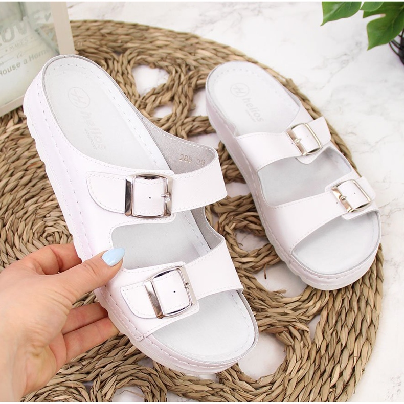 Ciabatte sanitarie da donna in pelle bianca Helios 288 bianco 2