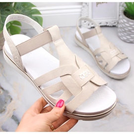 Rieker V5052-80 comodi sandali slip-on da donna con elastico beige 2