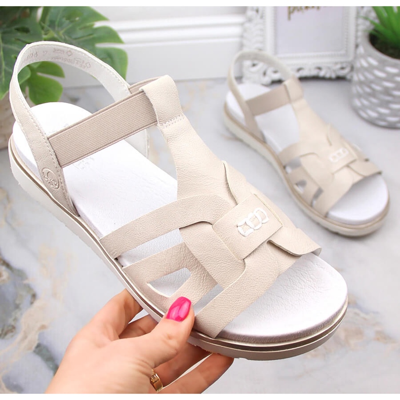 Rieker V5052-80 comodi sandali slip-on da donna con elastico beige 2