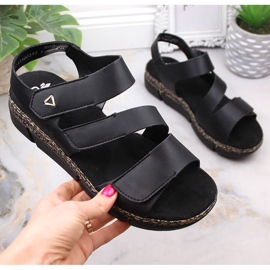 Comodi sandali da donna su una piattaforma in velcro nera Rieker V2301-00 nero 1
