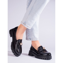 Mocassini neri laccati con decori Shelovet oro nero 1