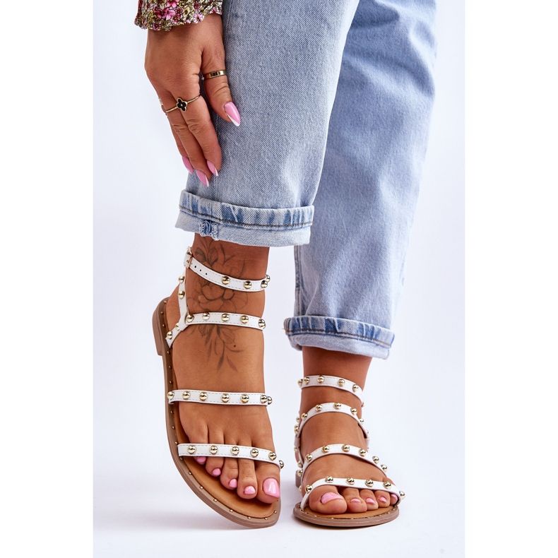 PG1 Sandali Donna Con Borchie Decorative Bianco Dorothy 1