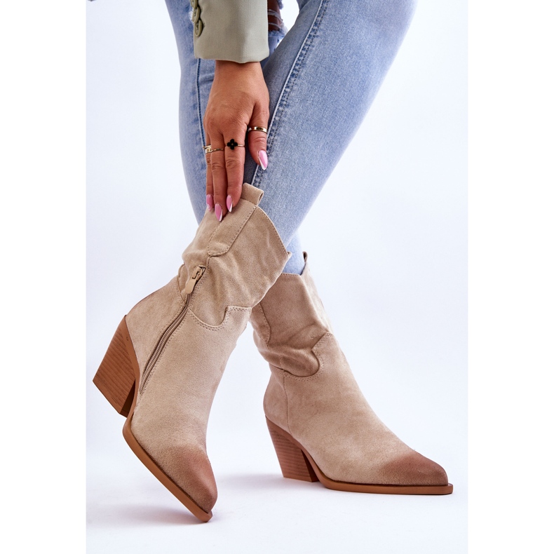 PG1 Stivali da cowboy in pelle scamosciata beige di Siviglia 2