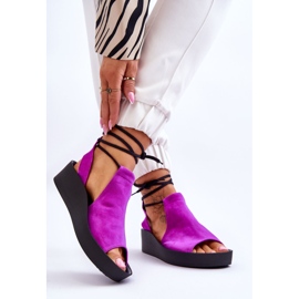 Sandali con Zeppa in Pelle Scamosciata Nicole 2743/067 Fucsia rosa 2