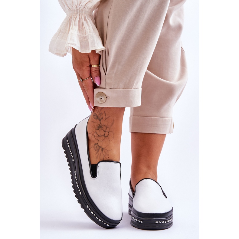 S.Barski Scarpe da ginnastica con plateau in pelle senza lacci Madeline bianca bianco 1