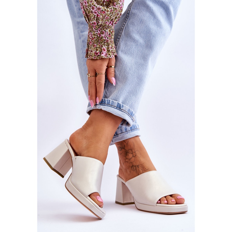 Ciabatte alla Moda con Tacco Sergio Leone KL322 Perla beige 2