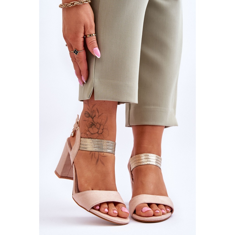 S.Barski Sandali da donna con tacco alto in pelle scamosciata beige Enjoy 1