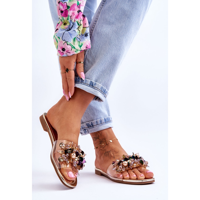 Pantofole Da Donna Con Pietre Decorative S.Barski KV-576-3 Gold d'oro 2