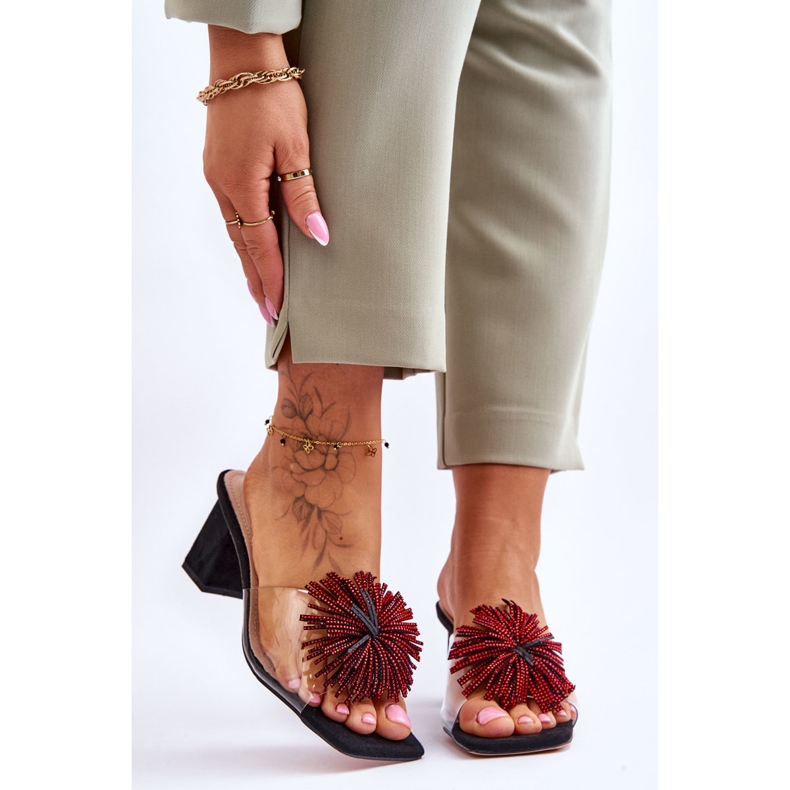 Pantofole trasparenti alla moda con tacco alto S.Barski KV-AP658-1 nere nero 1