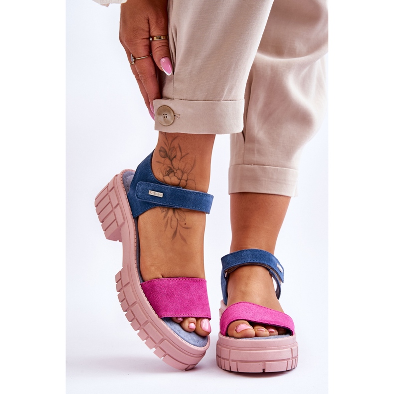 Sandali da donna in camoscio Big Star LL276034 blu-rosa 1