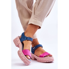 Sandali da donna in camoscio Big Star LL276034 blu-rosa 2