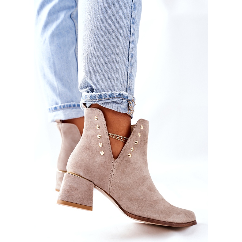 Lewski Shoes Stivaletti da donna in pelle scamosciata con ritagli Lewski Cappuccino 3074 / B beige 4