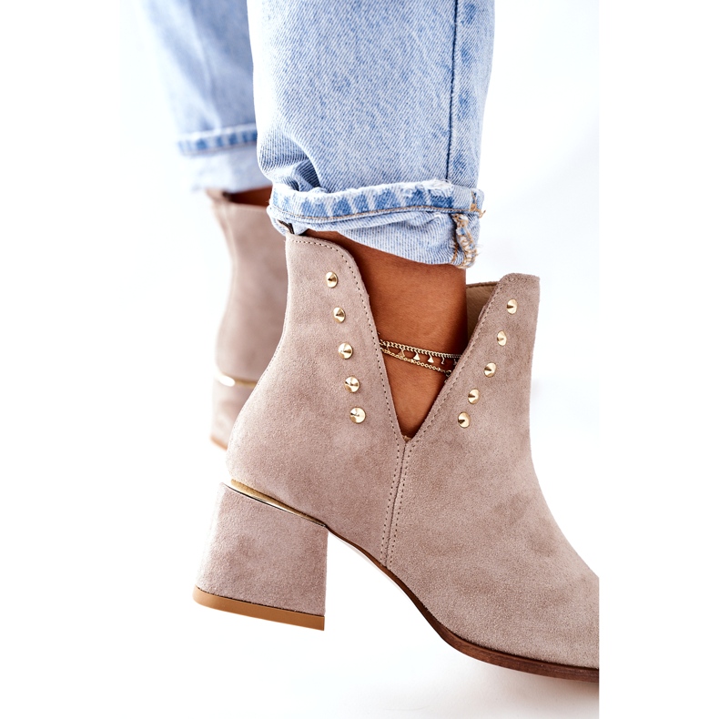 Lewski Shoes Stivaletti da donna in pelle scamosciata con ritagli Lewski Cappuccino 3074 / B beige 3