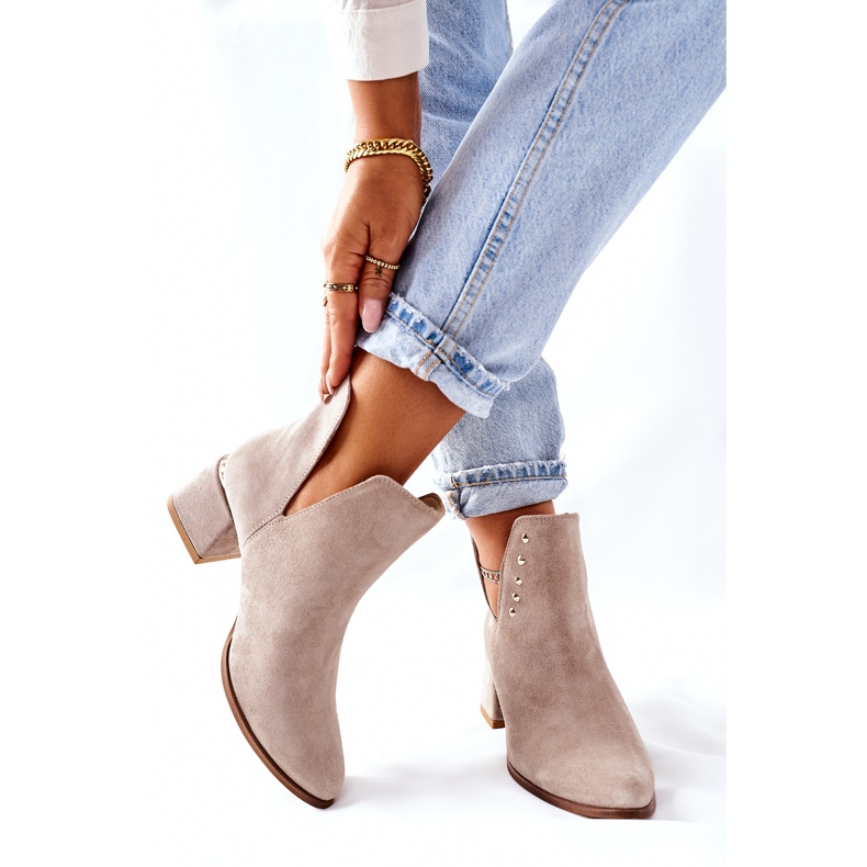 Lewski Shoes Stivaletti da donna in pelle scamosciata con ritagli Lewski Cappuccino 3074 / B beige 2