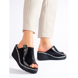 Pantofole con zeppa Shelovet nere da donna nero 2