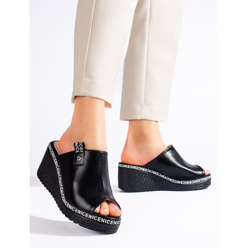 Pantofole con zeppa Shelovet nere da donna nero 2