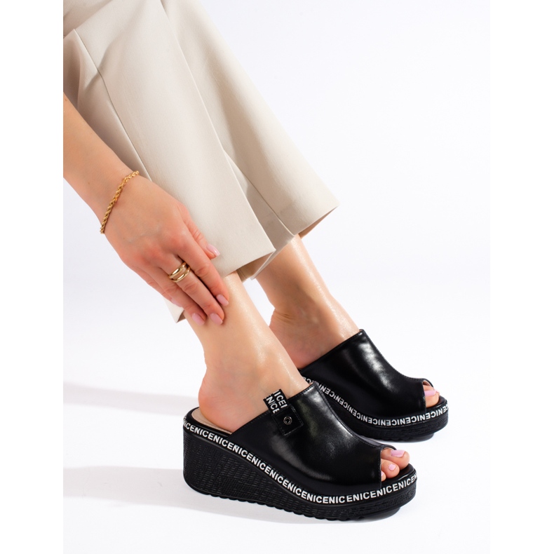Pantofole con zeppa Shelovet nere da donna nero 1