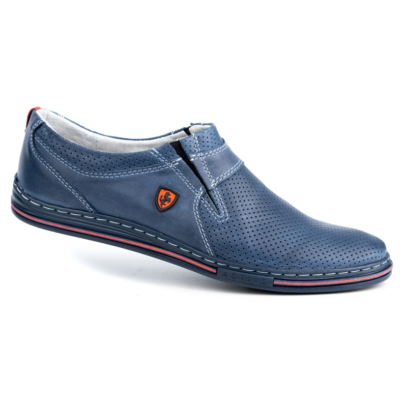 Polbut Scarpe da uomo in pelle 362 con perforazione blu navy 2