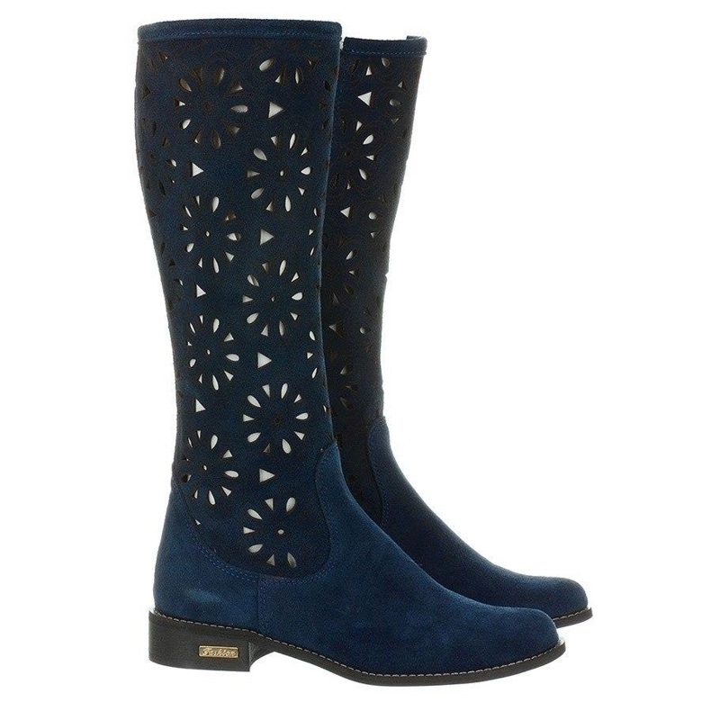 Olivier Stivali traforati blu navy da donna 1