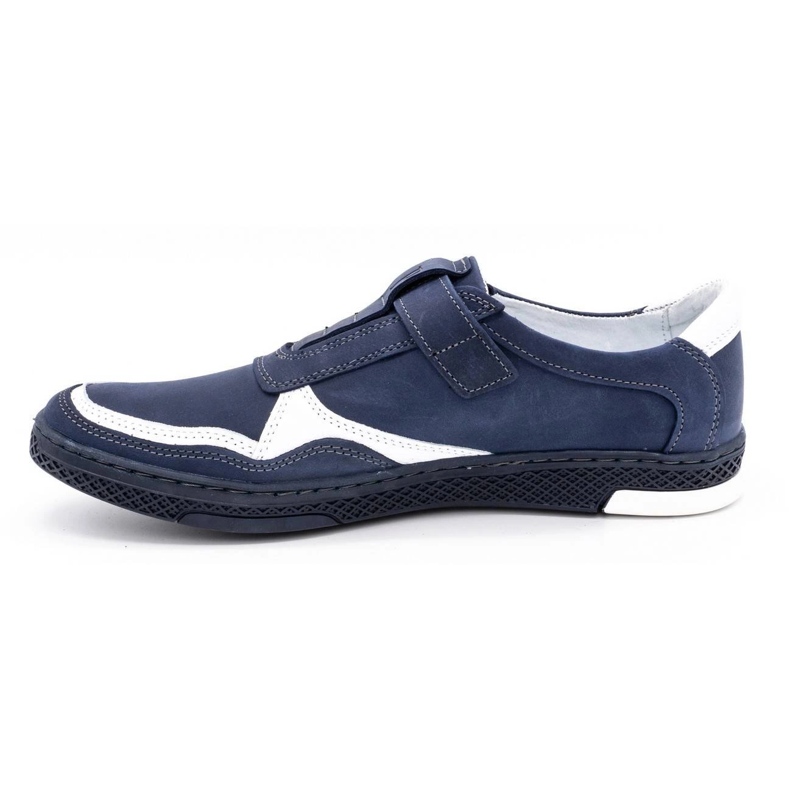 Polbut Scarpe casual da uomo in pelle 2102 blu navy con bianco 1