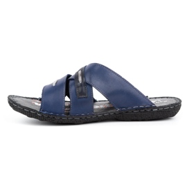 Kampol Pantofole da uomo in pelle 201/54 blu navy 1