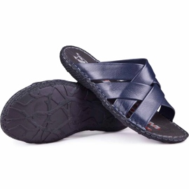 Kampol Pantofole da uomo in pelle 214/63 blu navy 1