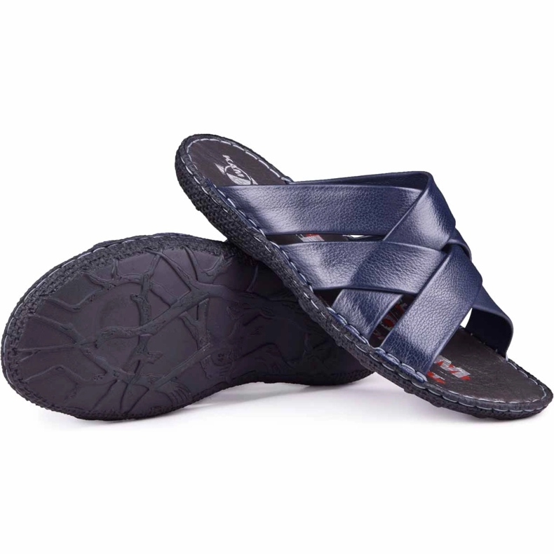 Kampol Pantofole da uomo in pelle 214/63 blu navy 1