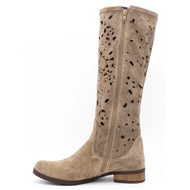 Olivier Stivali traforati da donna Fiori beige scuro 1