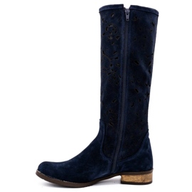 Olivier Stivali traforati da donna Fiori blu navy 1