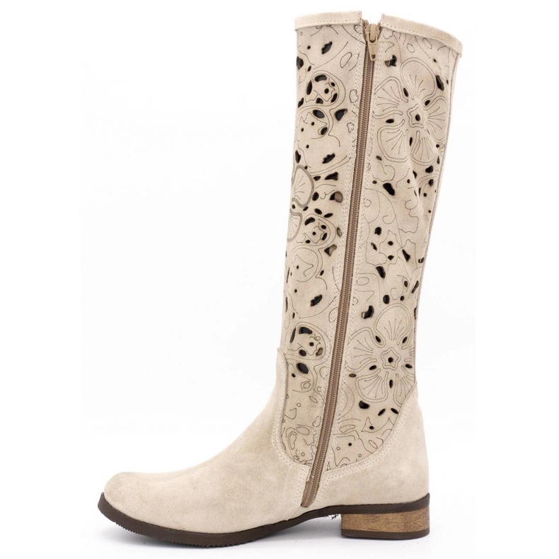 Olivier Stivali traforati da donna Fiori beige chiaro 1