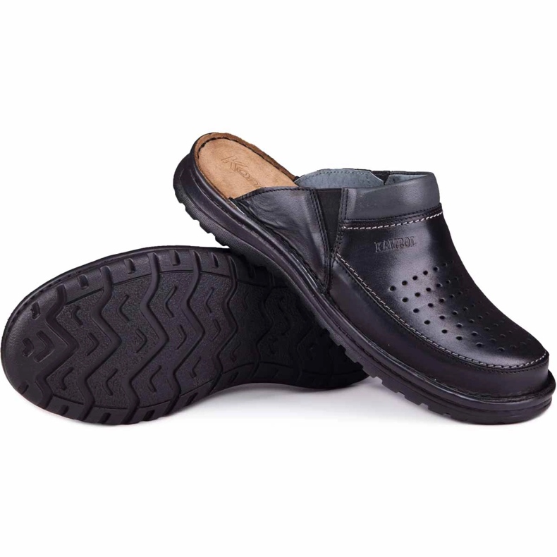 Ciabatte da uomo in pelle 219 Kampol nere nero 2